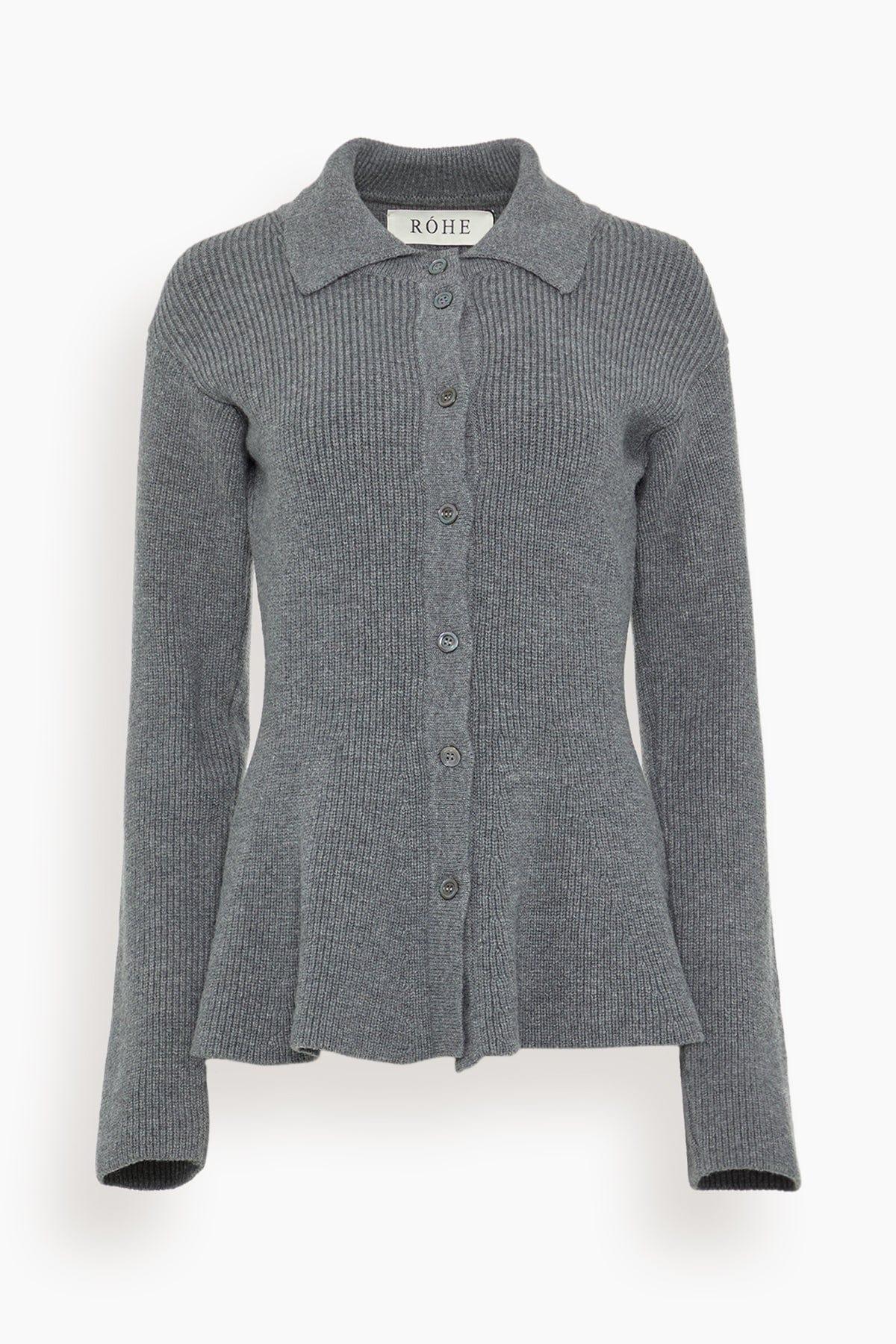 Waisted Rib Cardigan in Dark Grey Melange by ROHE