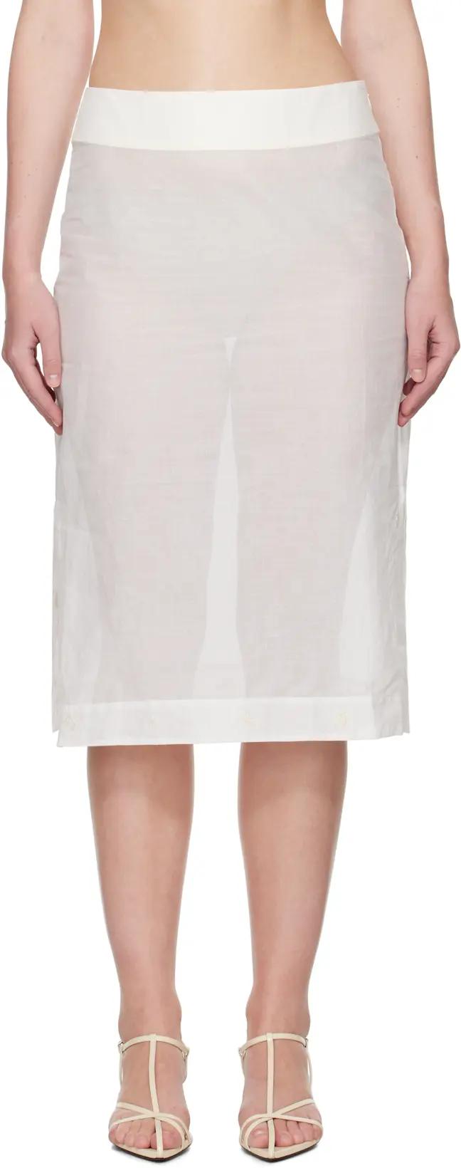 White Embroidered Organza Midi Skirt by ROHE