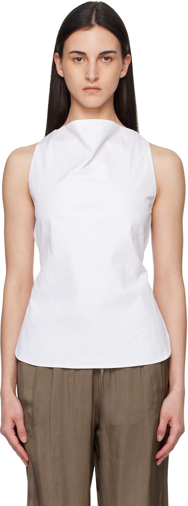White Open Back Crushed Cotton Top by ROHE