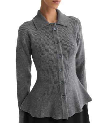 Wool Cashmere Peplum Rib Cardigan by ROHE