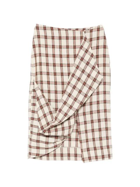 draped check midi skirt by ROHE