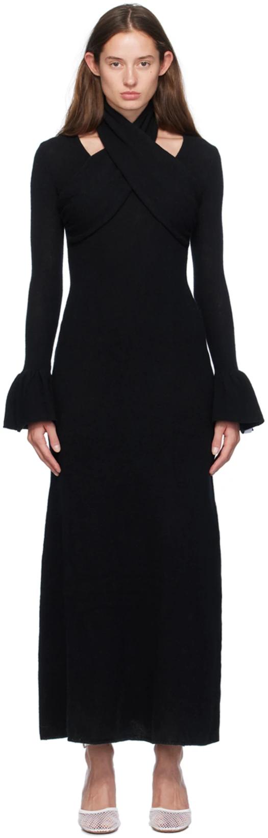 Black Cross Knitted Maxi Dress by ROKH