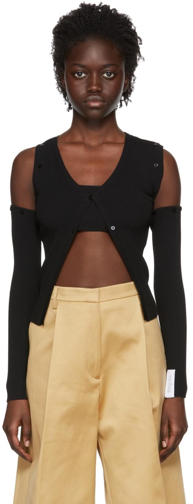 Black Viscose Cardigan & Tank Top Set by ROKH
