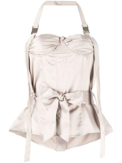 bustier-detail halterneck top by ROKH