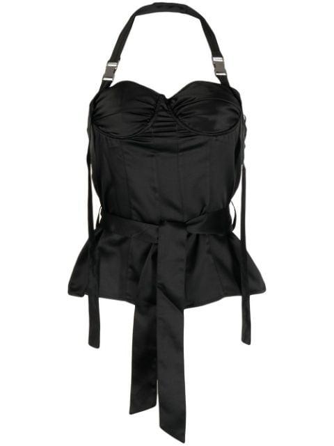 bustier-detail halterneck top by ROKH