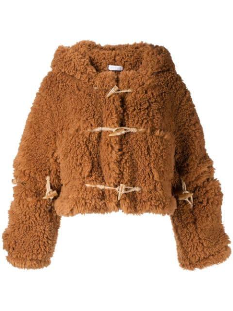 faux-fur hoodied duffle jacket by ROKH