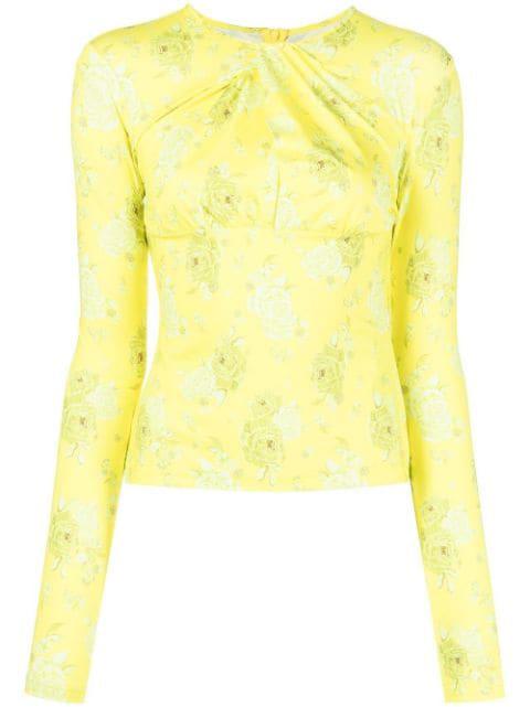 twist-detail rose-print top by ROKH