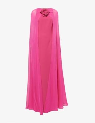 3D-Flower Appliqué Woven Cape Gown by ROLAND MOURET