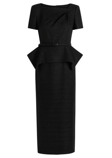 Belted peplum tweed midi dress by ROLAND MOURET