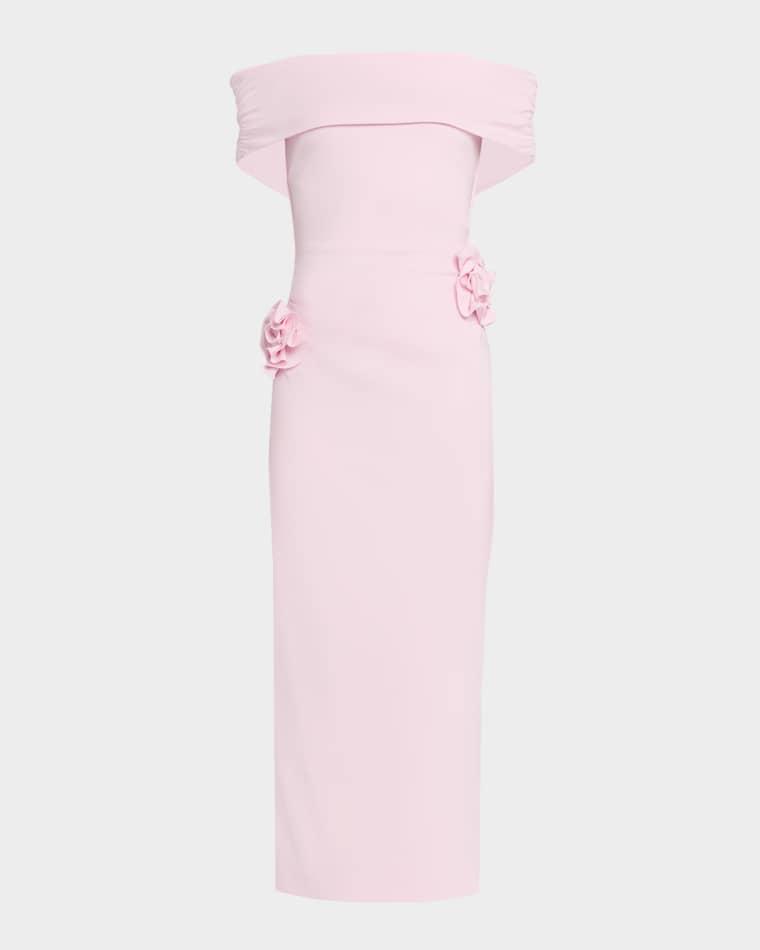 Off-The-Shoulder Flower Jersey Midi Dress by ROLAND MOURET