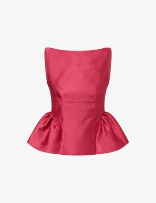 Ruffled-Hem Cinched-Waist Taffeta Top by ROLAND MOURET
