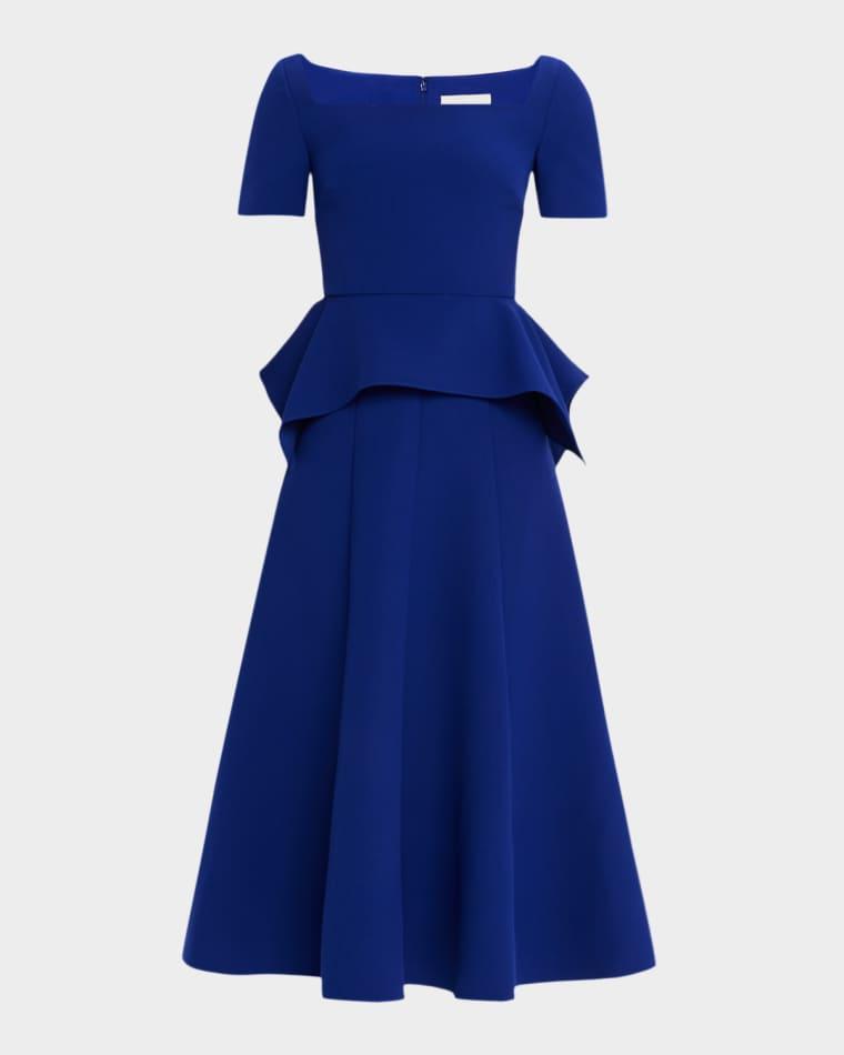 Square-Neck Peplum Midi Dress by ROLAND MOURET