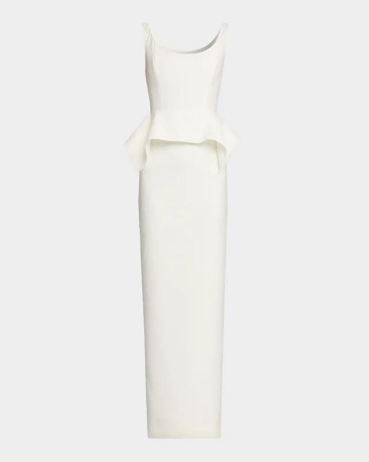 Wide-Neck Peplum Column Gown by ROLAND MOURET