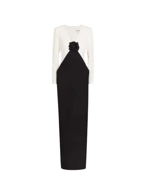 floral appliqué V-neck dress by ROLAND MOURET