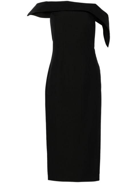 off-shoulder crepe midi dress by ROLAND MOURET