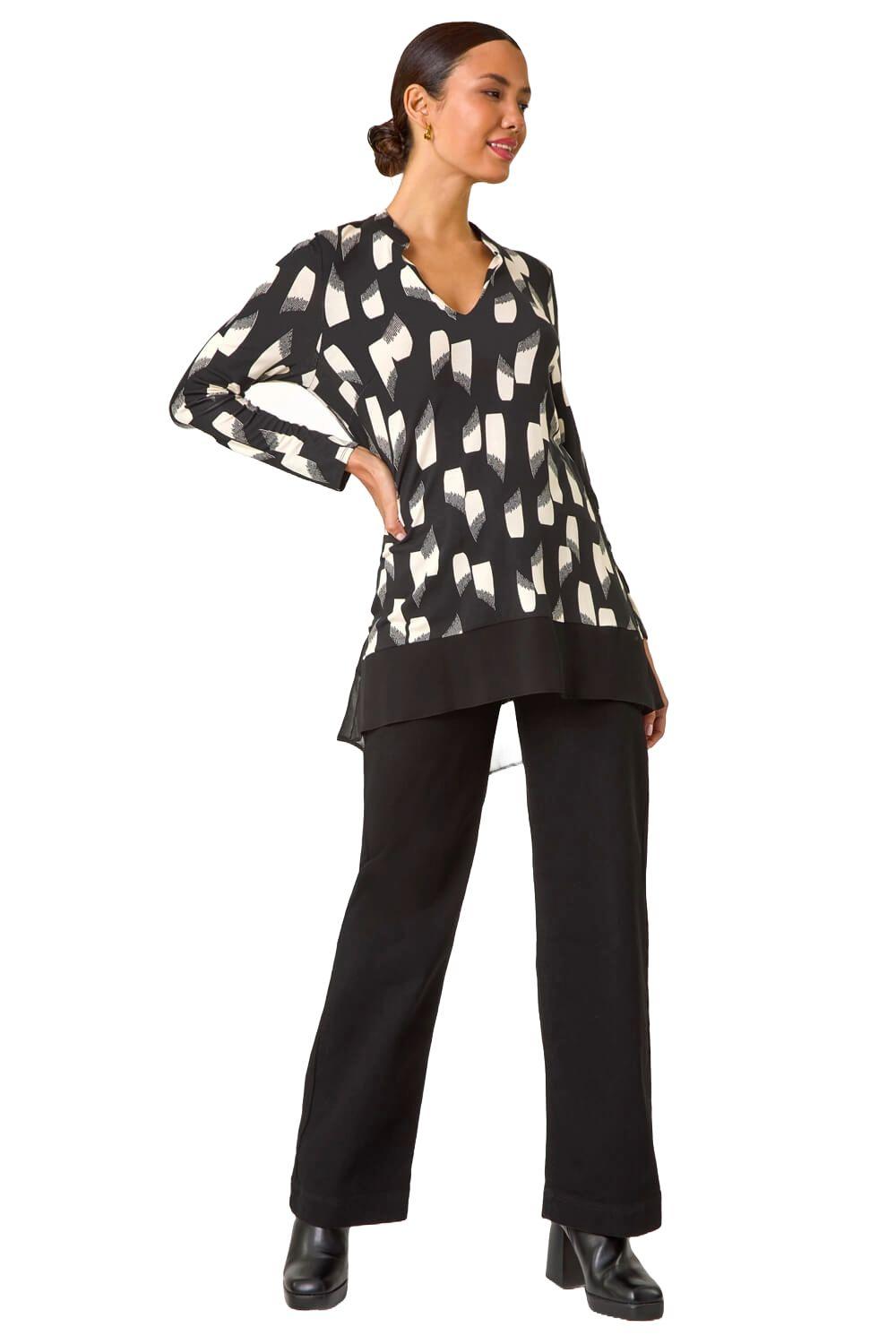 Abstract Print Chiffon Hem Stretch Top by ROMAN