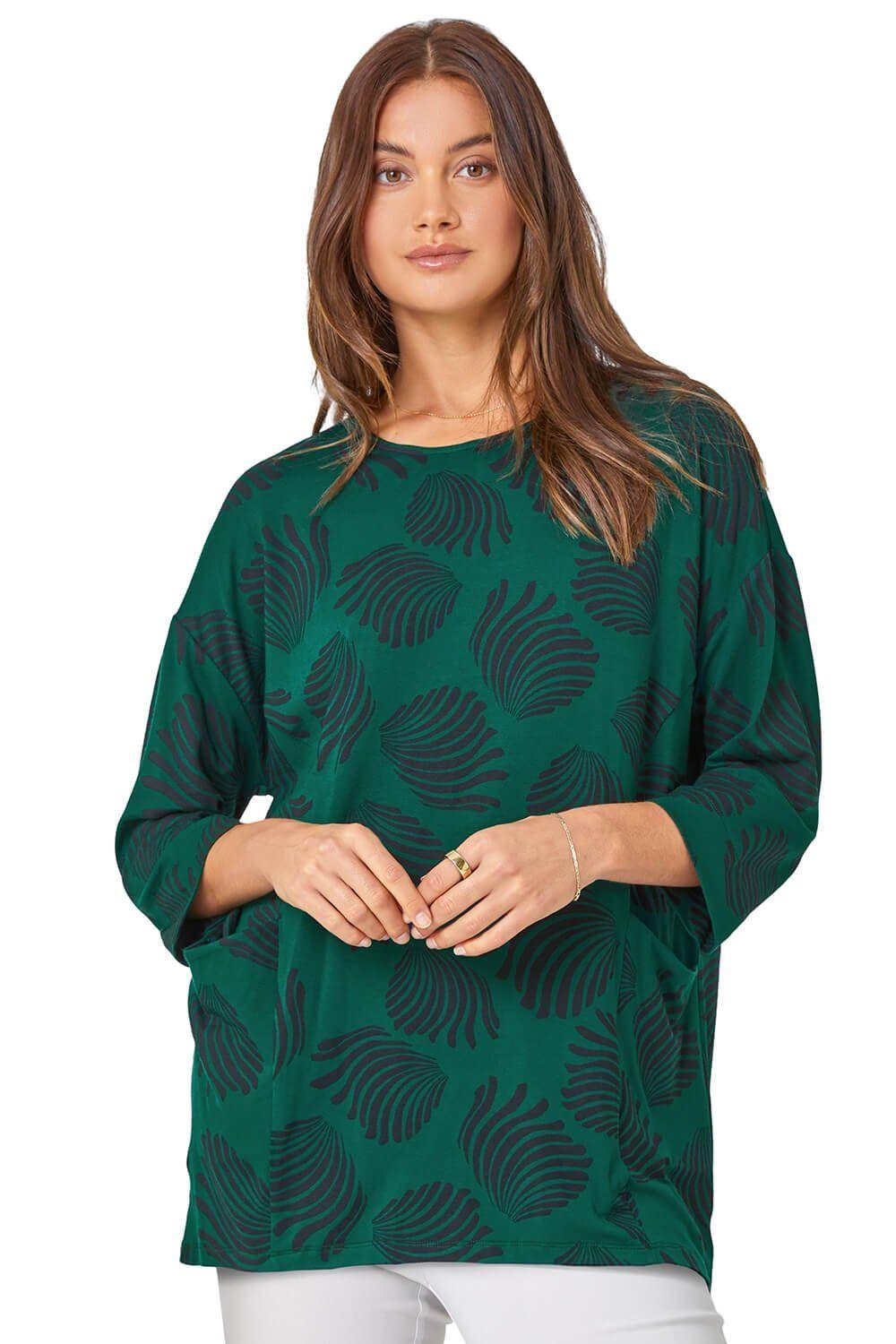 Abstract Print Pocket Stretch Tunic Top by ROMAN