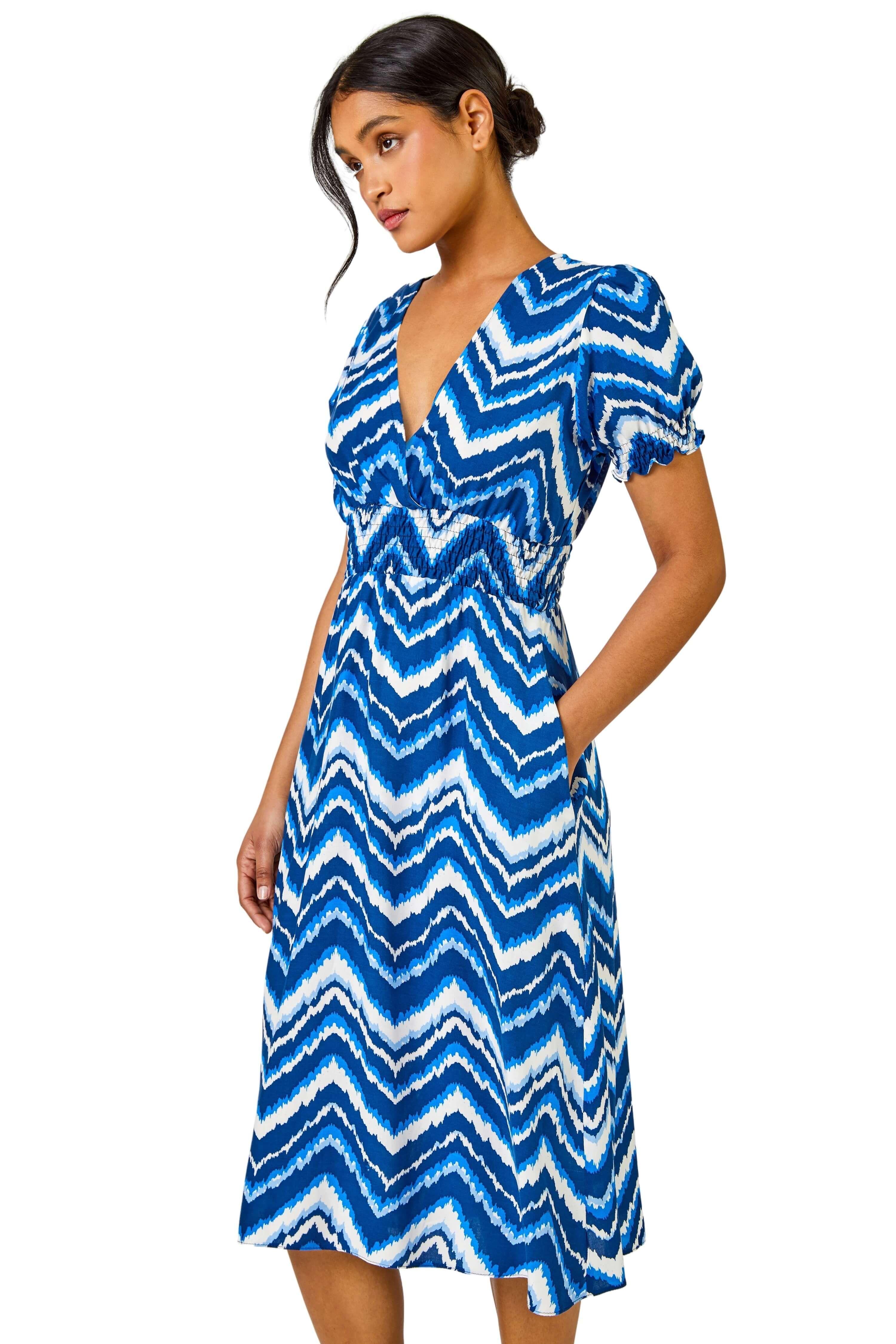 Abstract Zig Zag Pocket Tea Dress by ROMAN