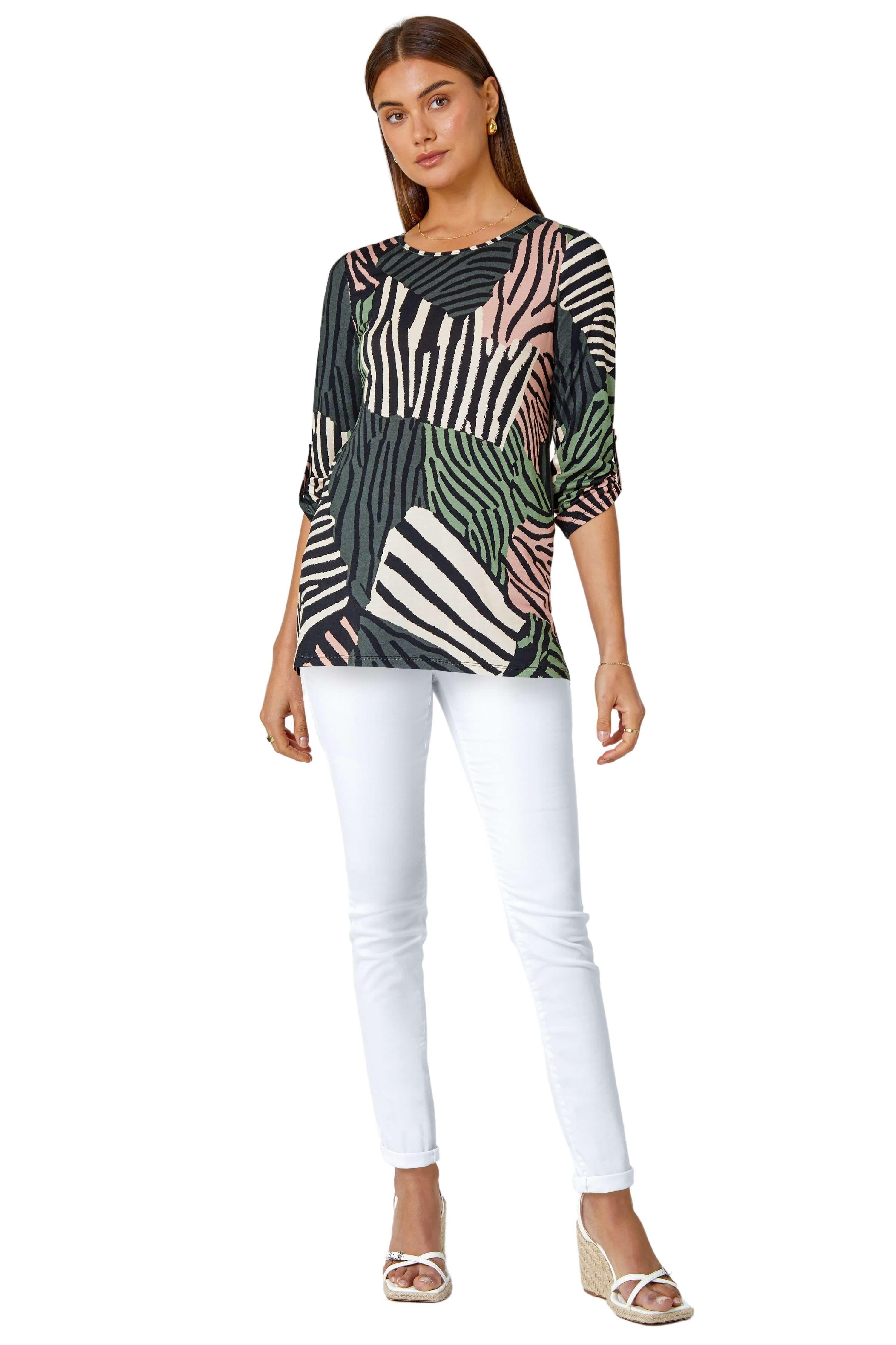 Animal Colour Block Stretch Top by ROMAN