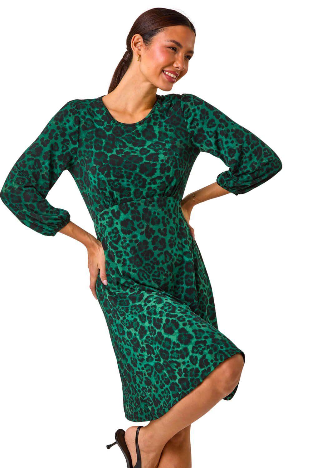 Animal Print A-Line Gathered Dress by ROMAN