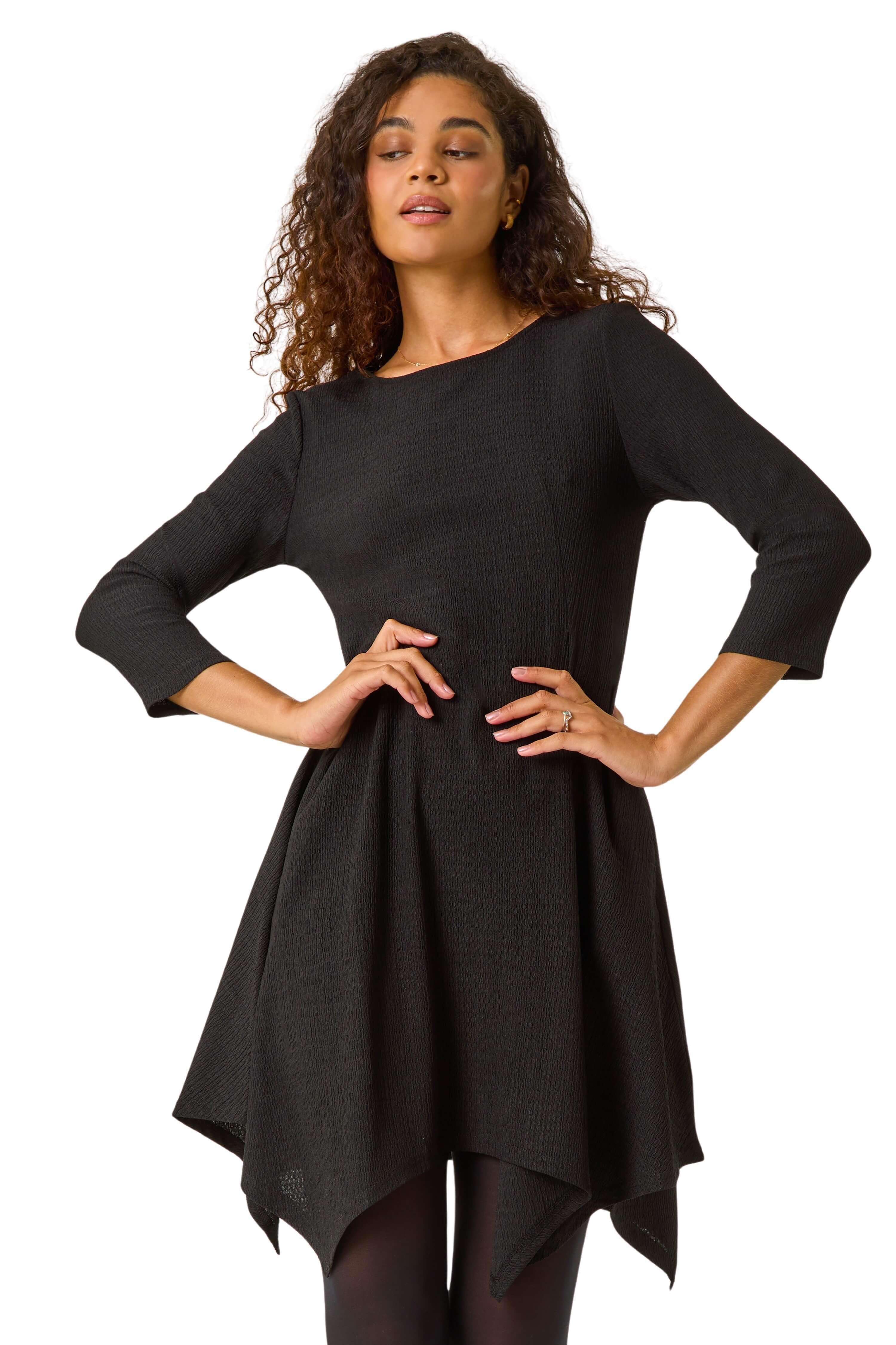 Asymmetric Textured Pleat Stretch Dress by ROMAN