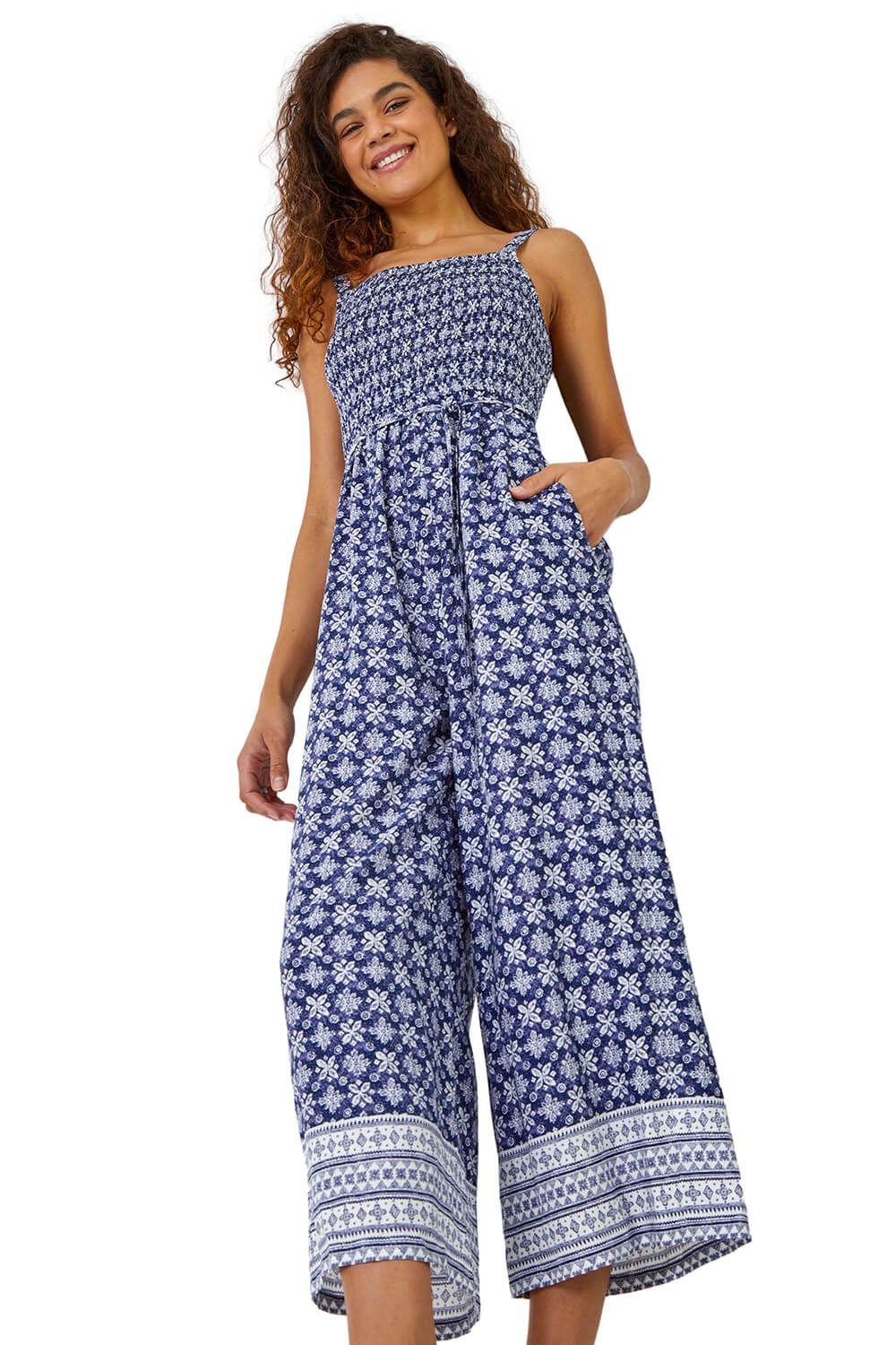 Border Print Culotte Jumpsuit by ROMAN
