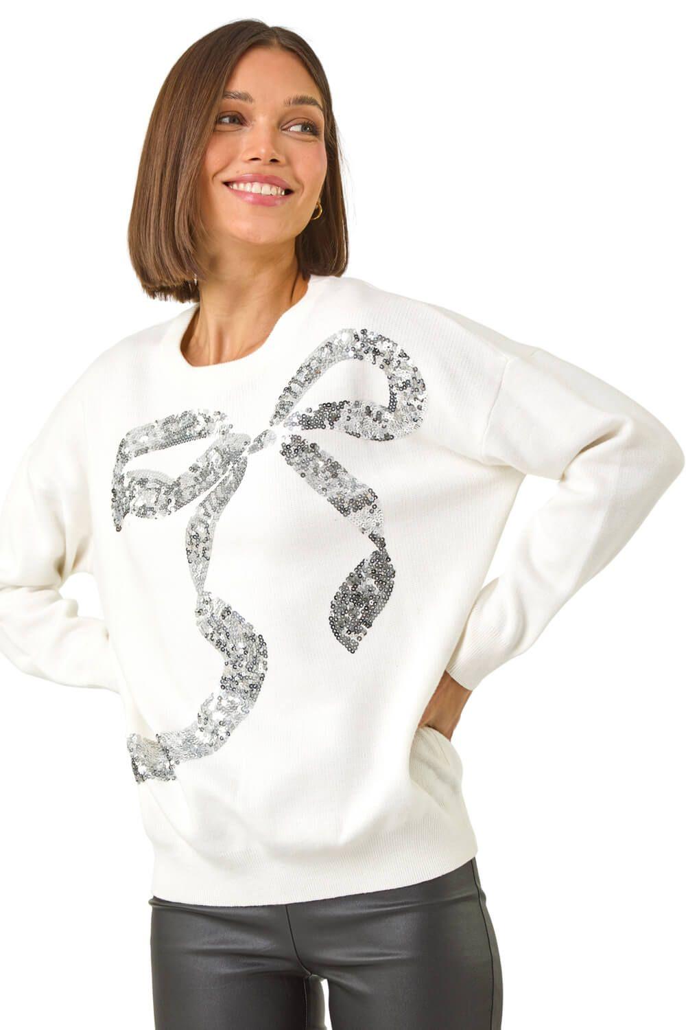 Bow Sequin Detail Knit Jumper by ROMAN