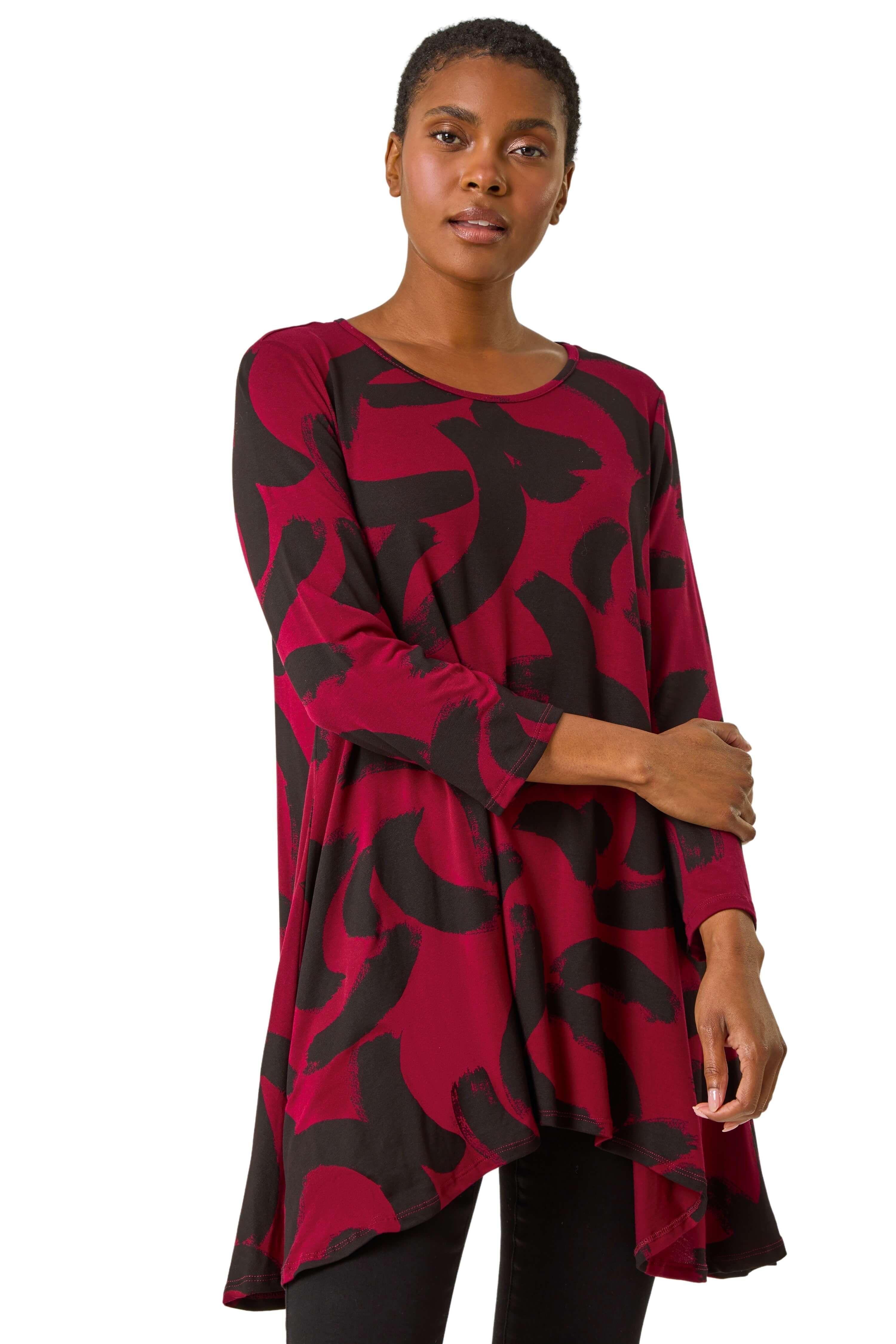 Brush Print Hanky Hem Top by ROMAN