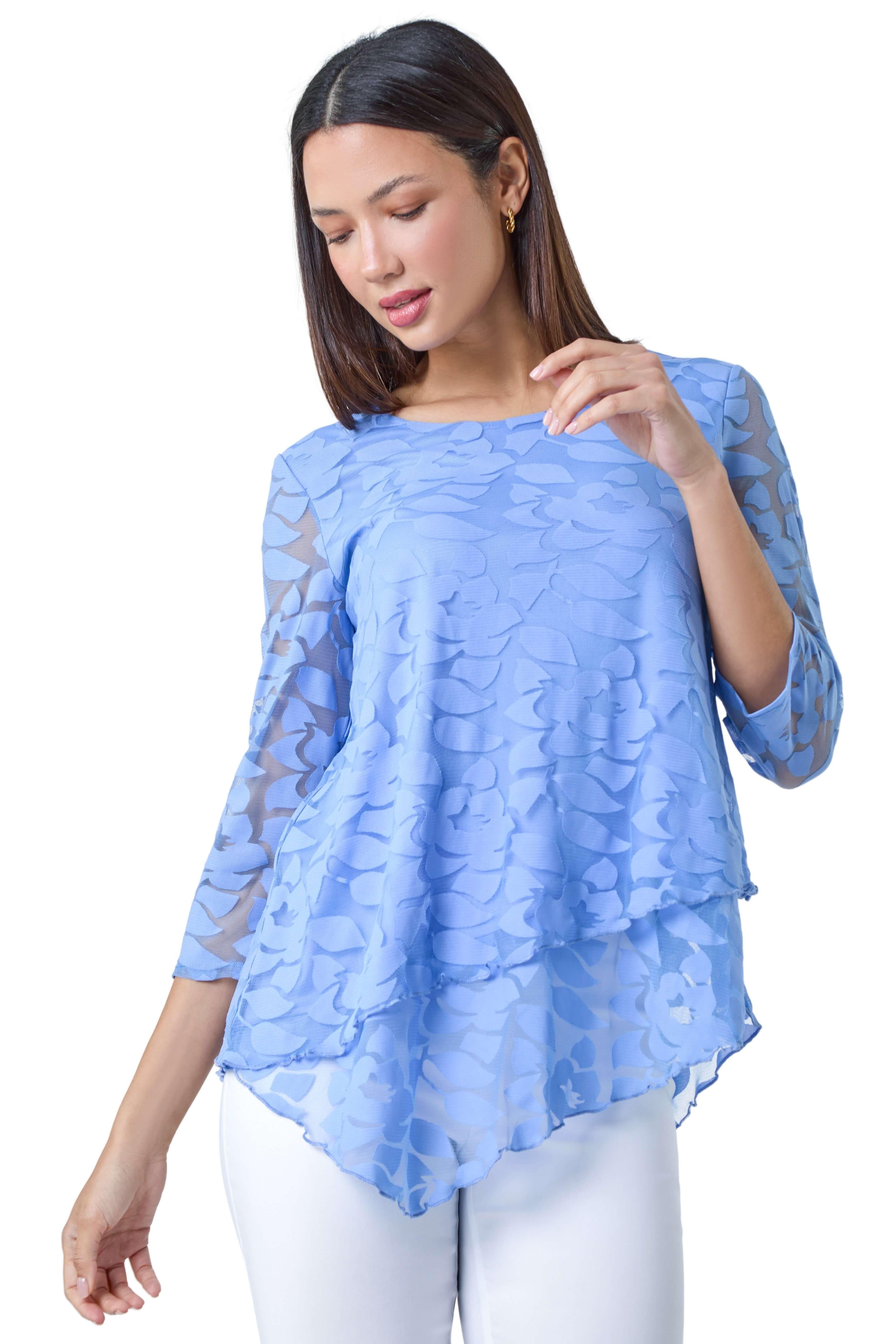 Burnout Leaf Asymmetric Stretch Top by ROMAN
