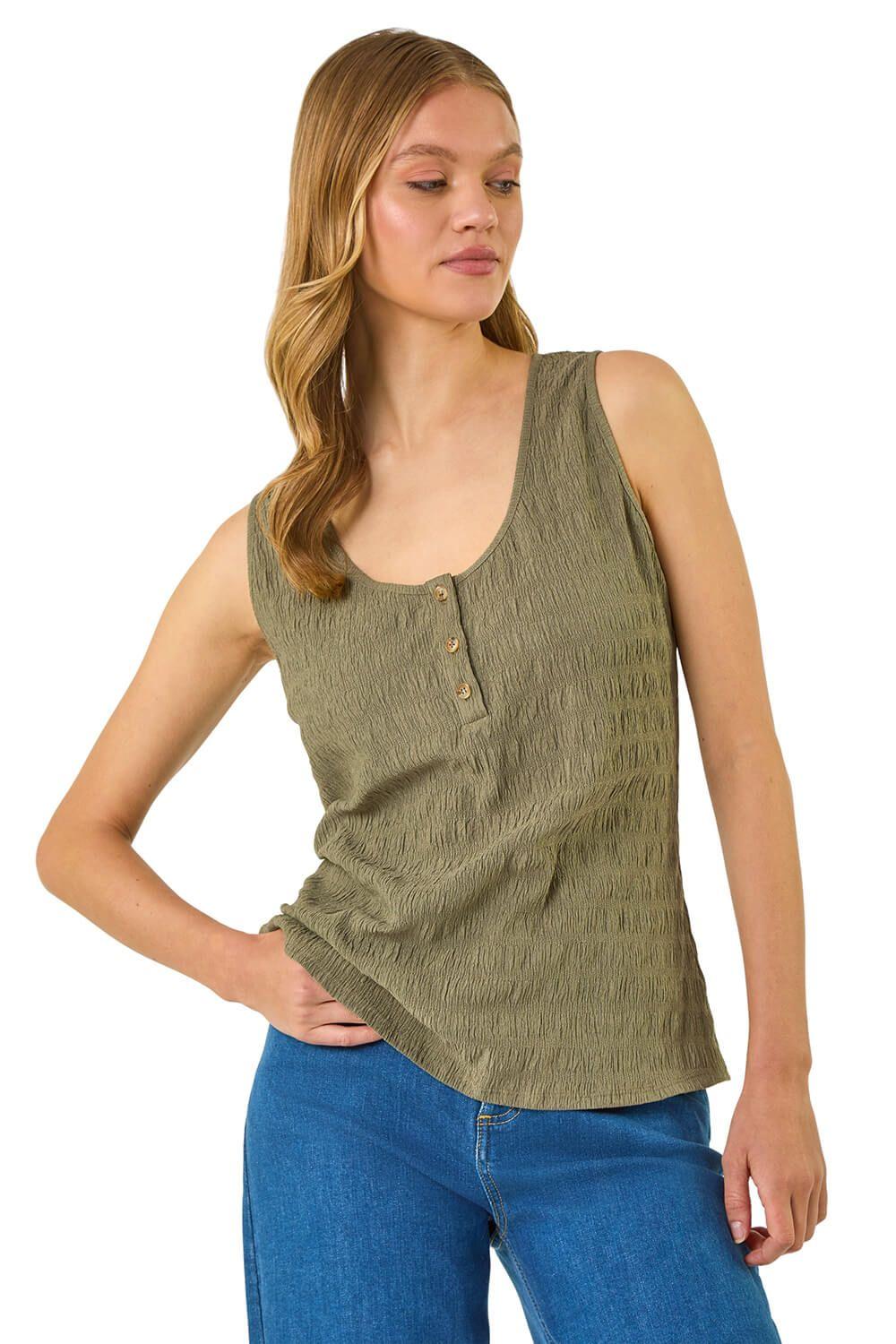 Buttoned Stretch Vest Top by ROMAN