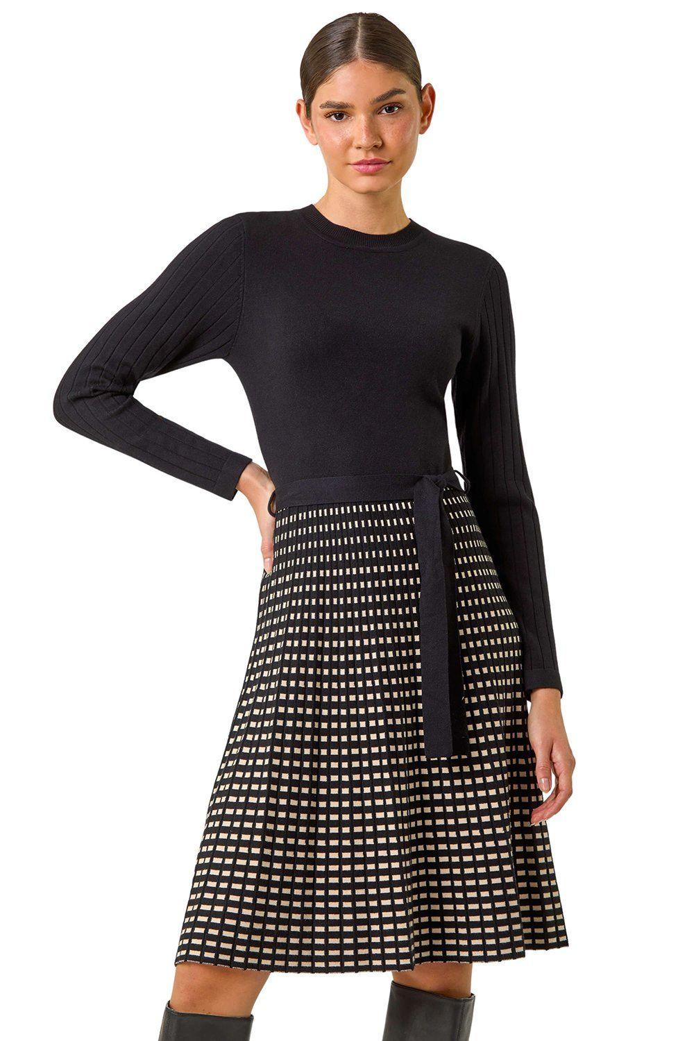 Check Print Belted Jumper Dress by ROMAN