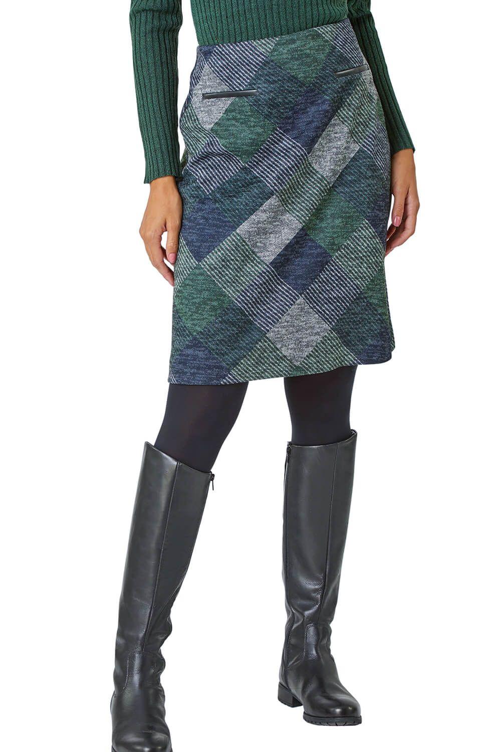 Check Print Pocket Stretch A line Skirt by ROMAN