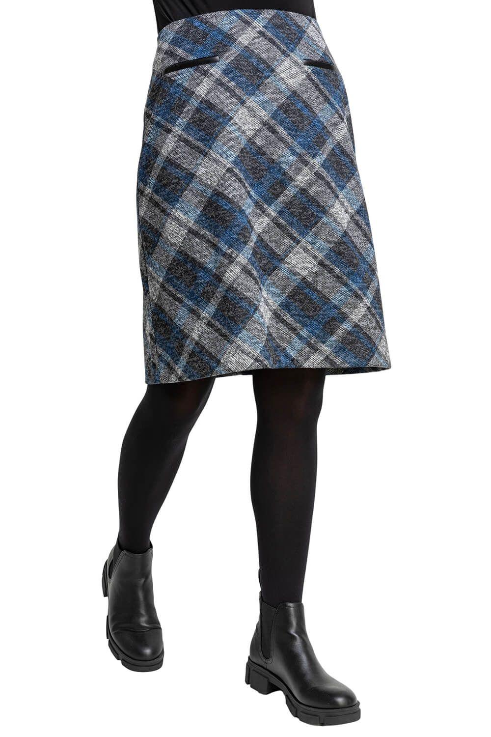 Check Print Textured Elastic Waist Skirt by ROMAN