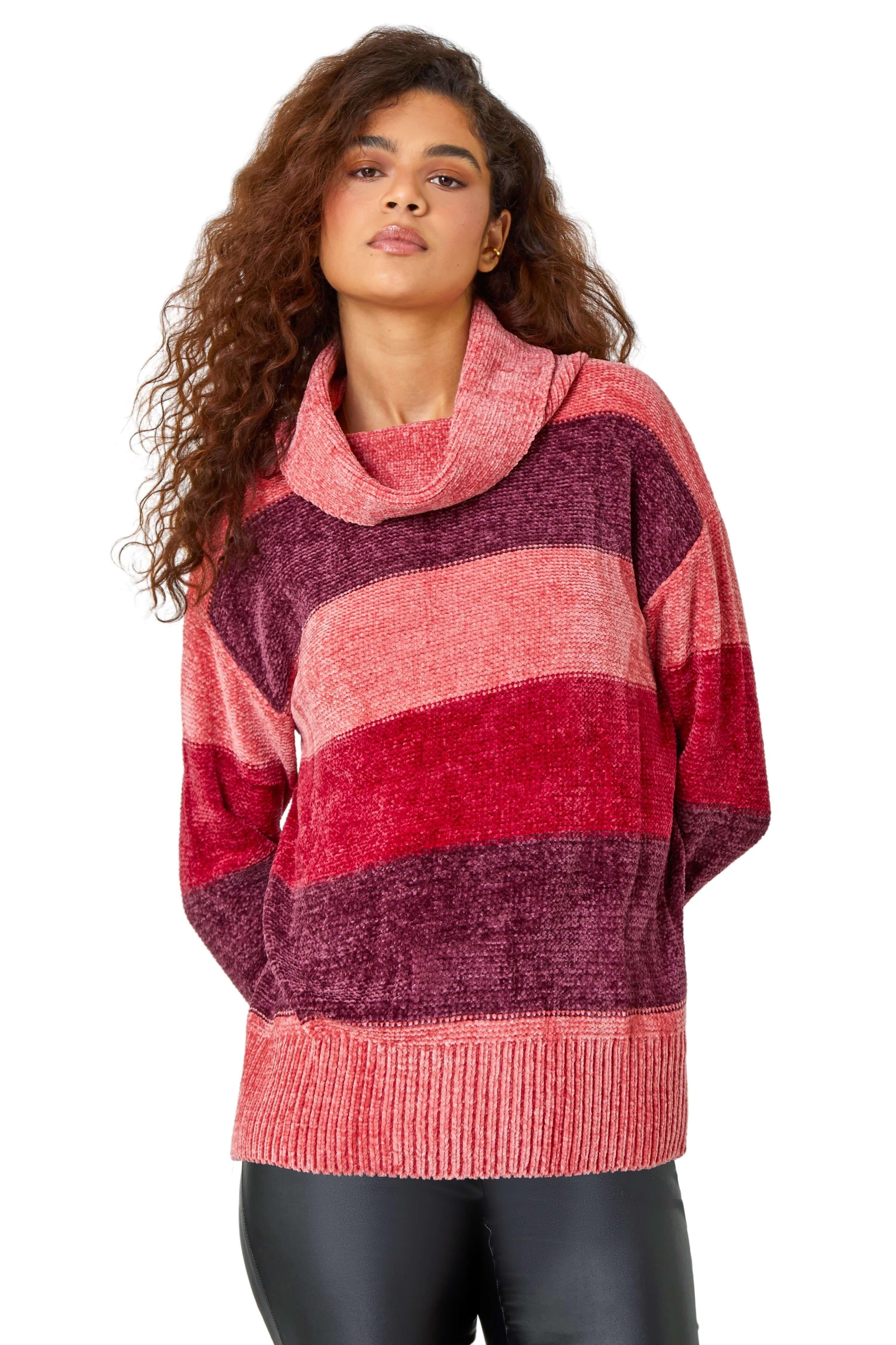 Chenille Striped Cowl Neck Jumper by ROMAN