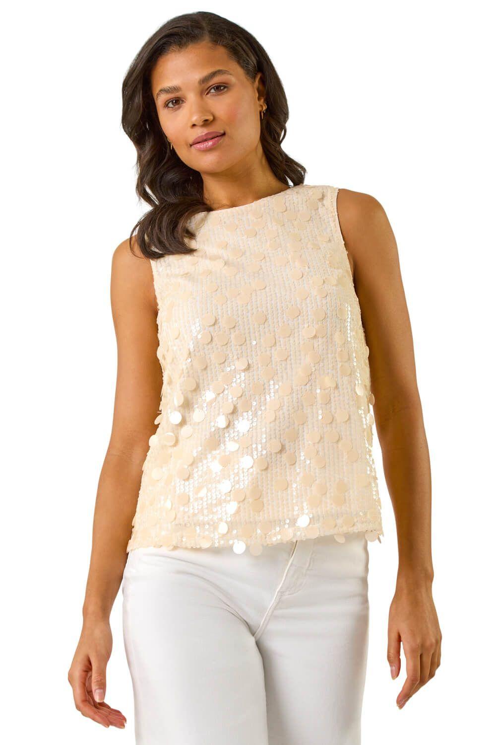 Circle Sequin Sleeveless Top by ROMAN