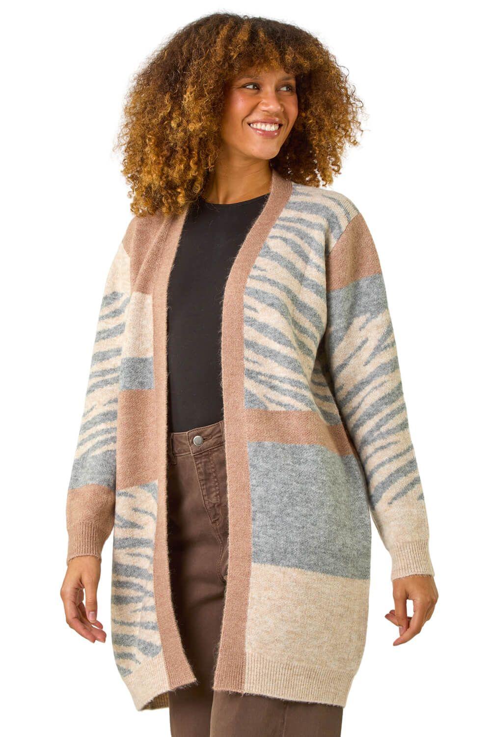 Colour Block Animal Print Knit Cardigan by ROMAN