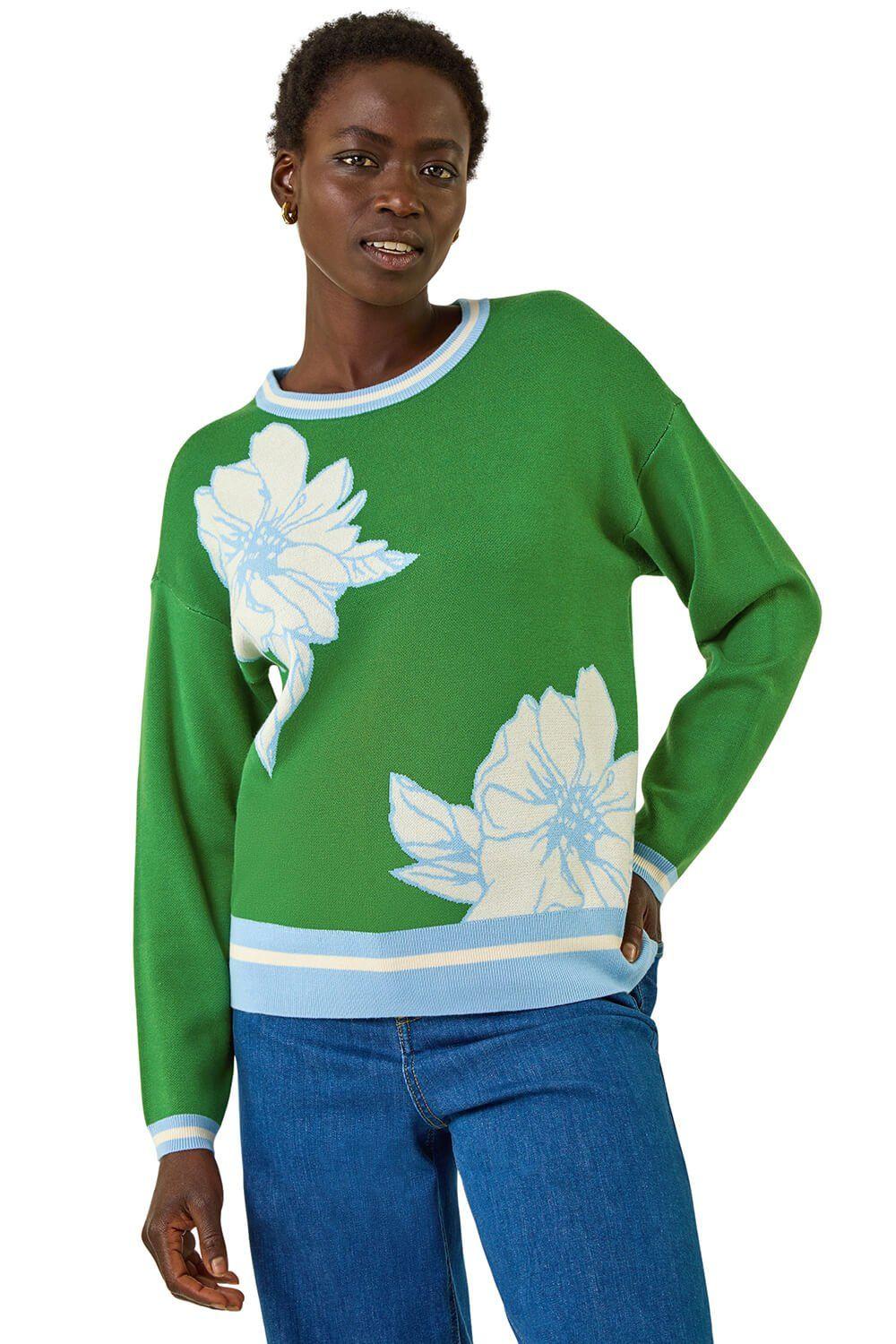 Colour Block Floral Knit Jumper by ROMAN