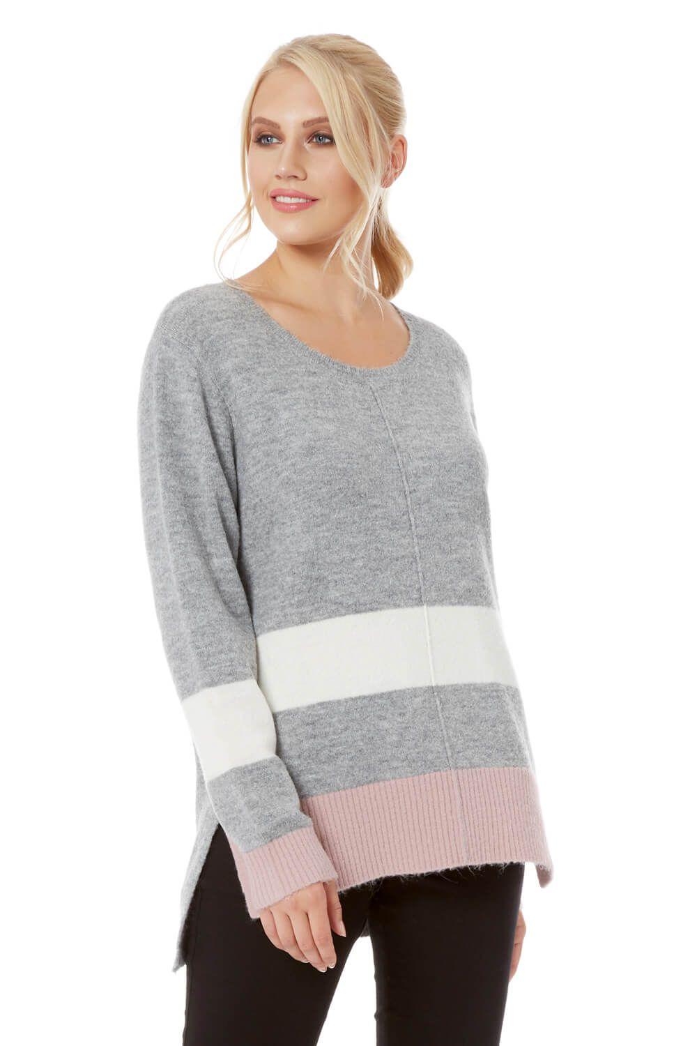 Colour Block Stripe Crew Neck Jumper by ROMAN