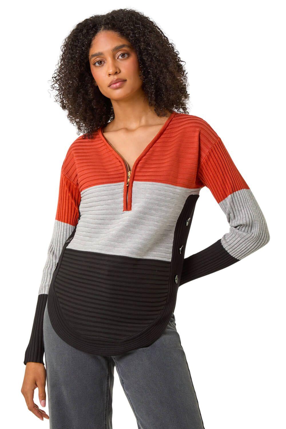 Colour Block Zip Front Knit Jumper by ROMAN
