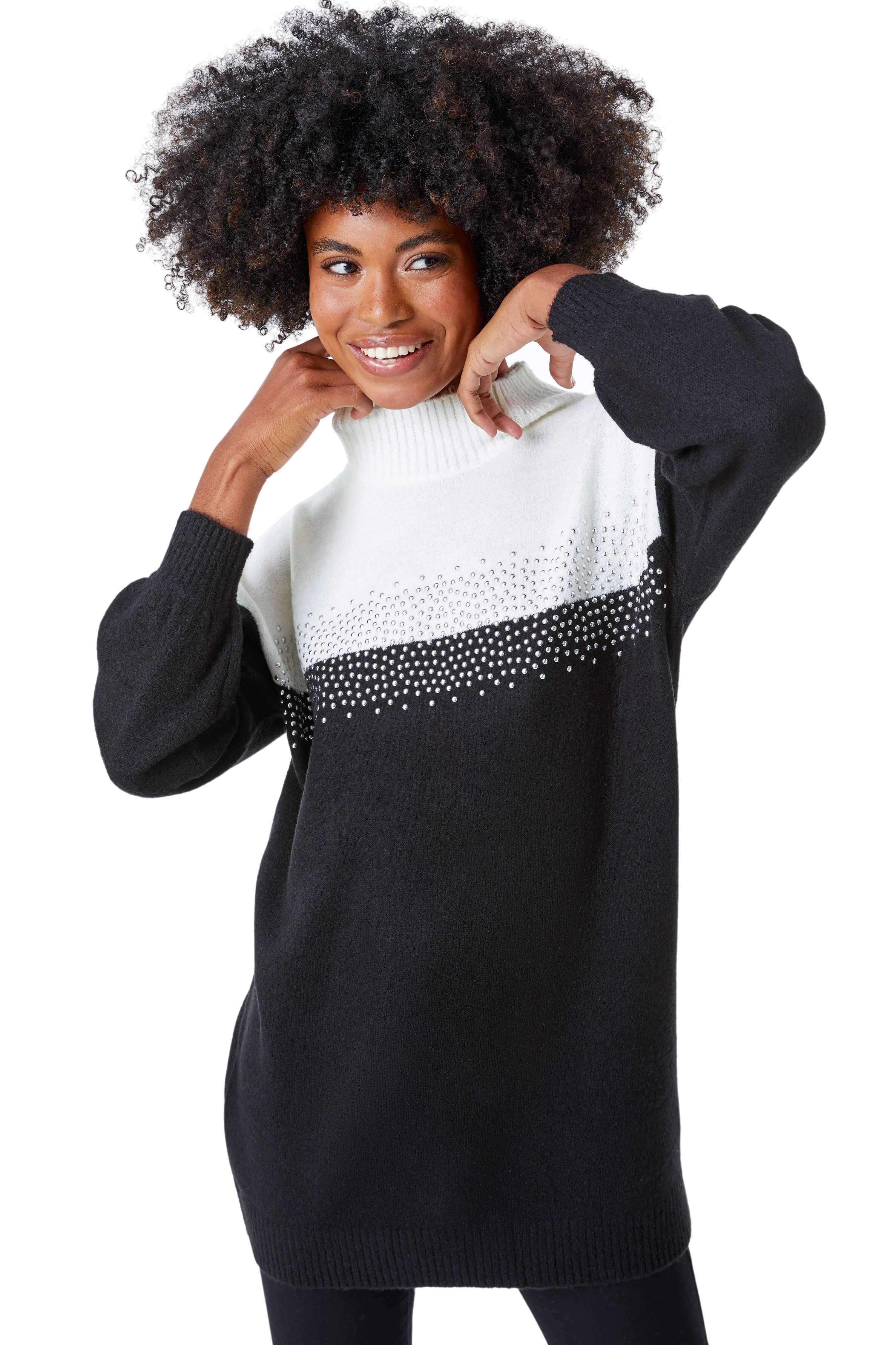 Colourblock Embellished Longline Jumper by ROMAN