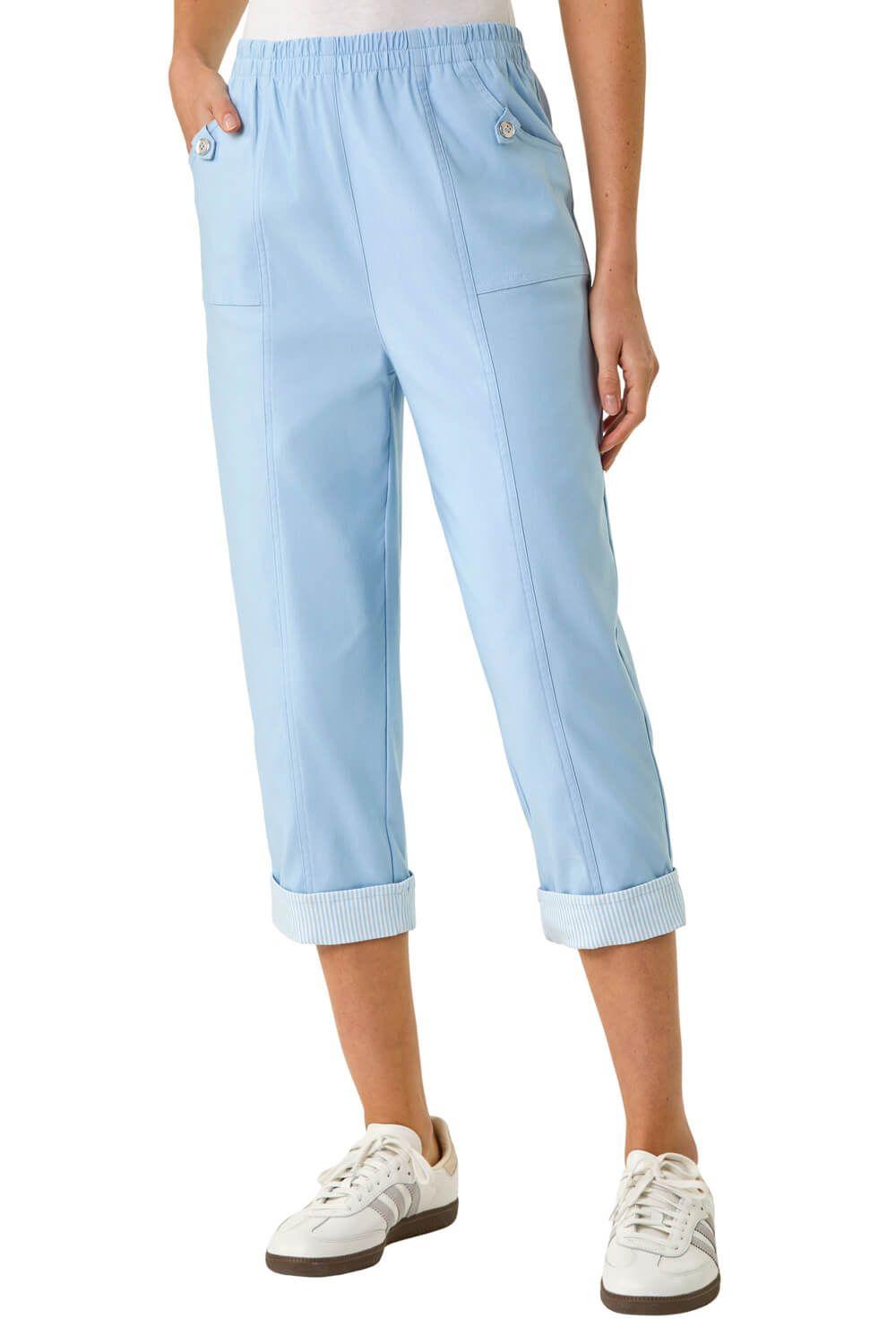 Contrast Detail Cropped Stretch Trousers by ROMAN