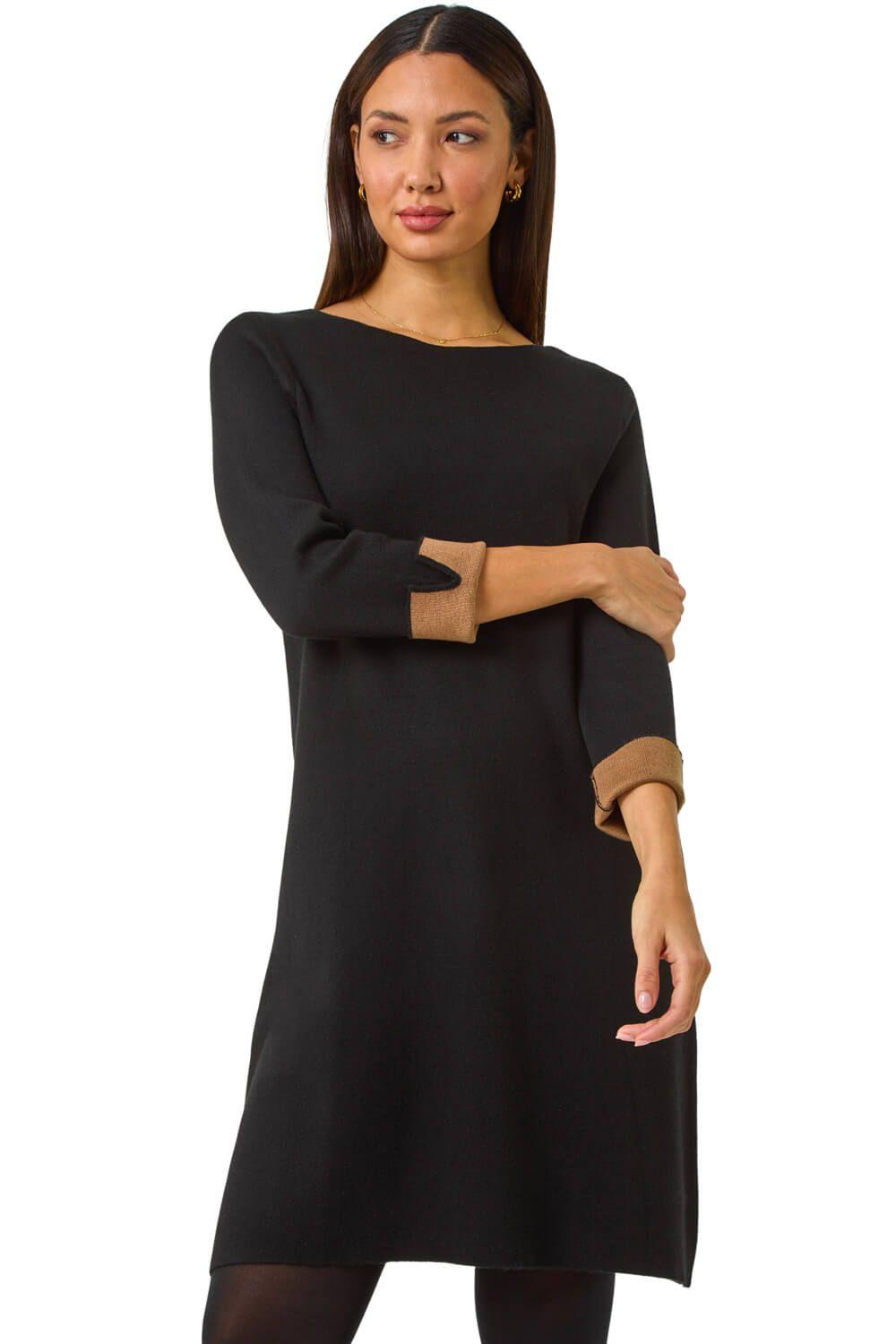 Contrast Sleeve Knitted Shift Dress by ROMAN