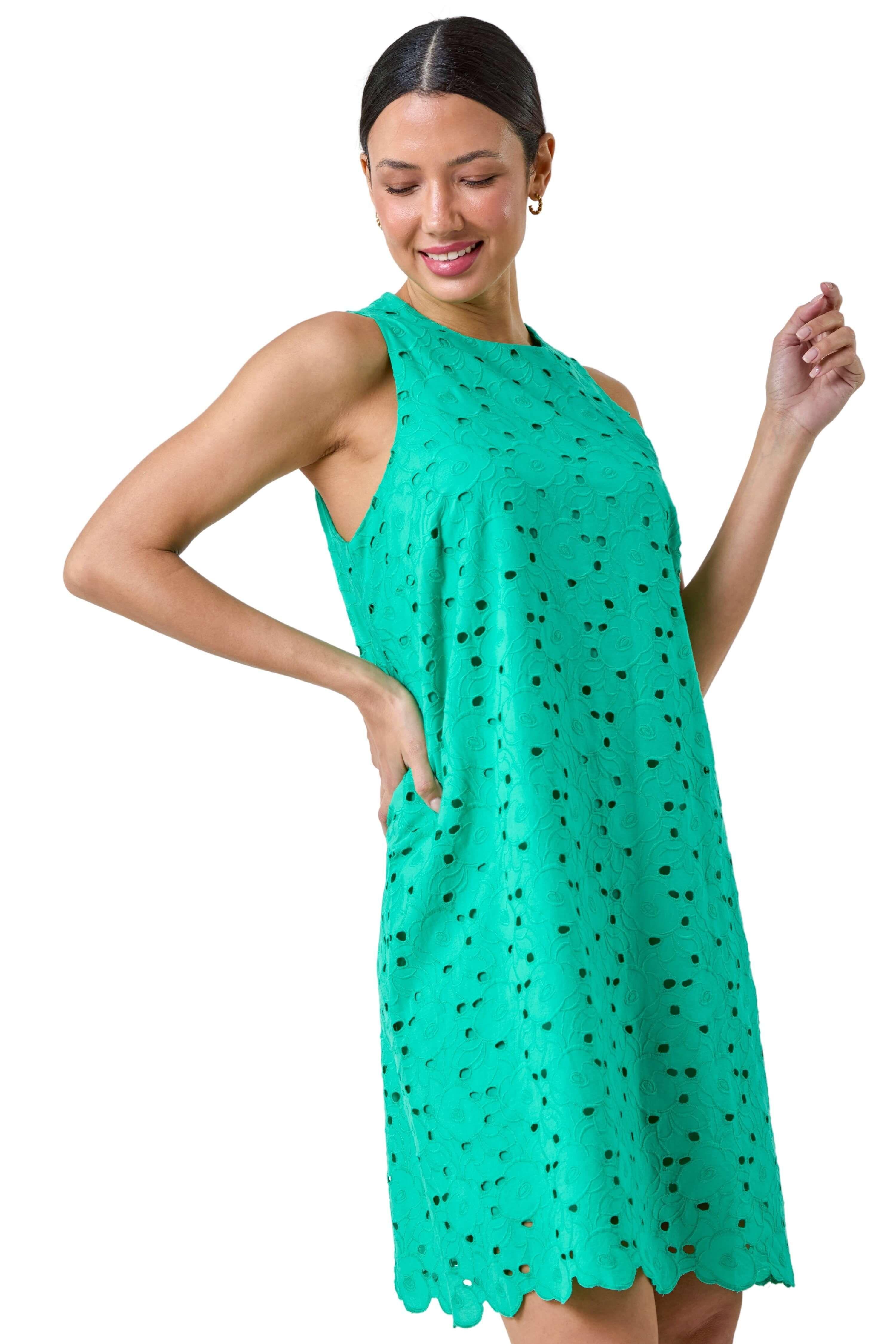 Cotton Embroidery Detail Shift Dress by ROMAN