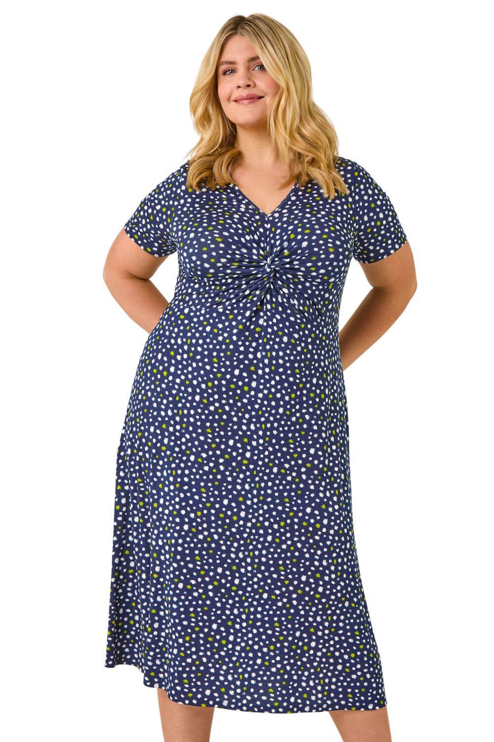 Curve Abstract Twist Front Stretch Midi Dress by ROMAN