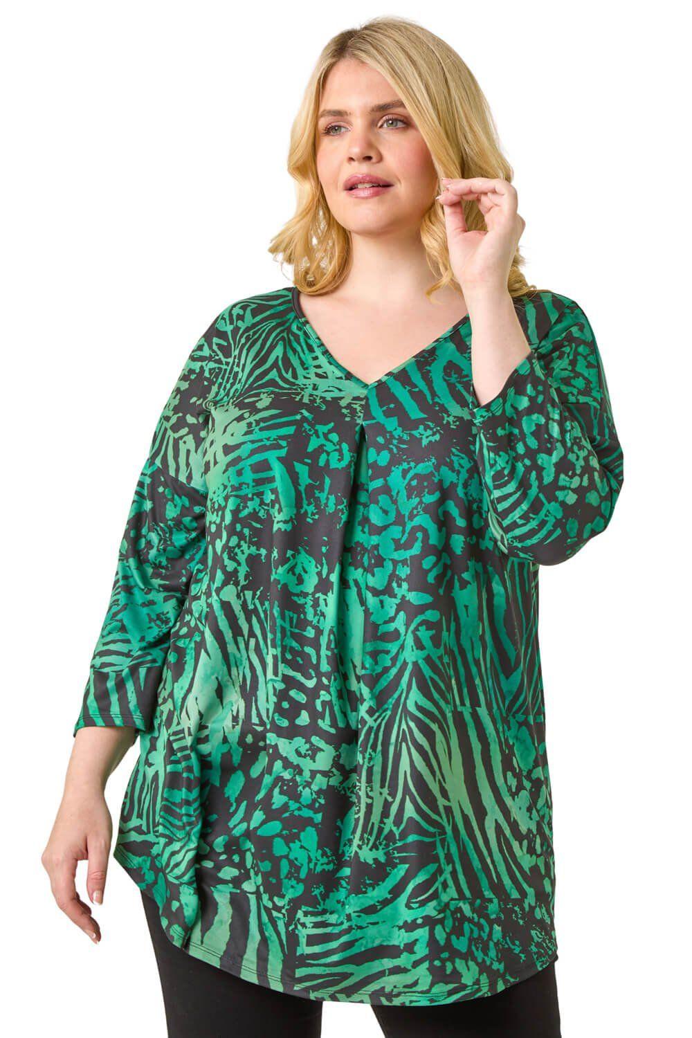 Curve Animal Print Pleat Front Top by ROMAN