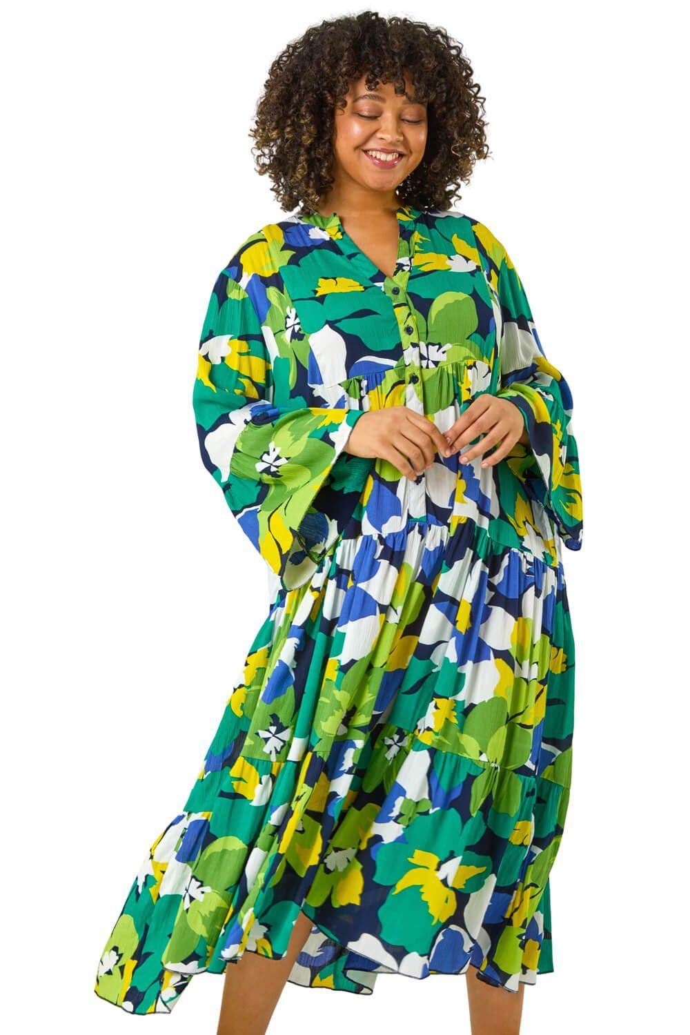 Curve Floral Print Tiered Dress by ROMAN