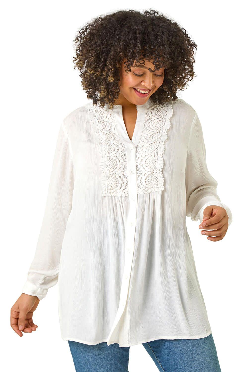 Curve Lace Trim Pintuck Blouse by ROMAN