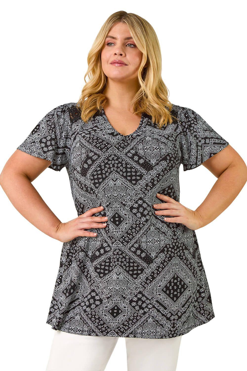 Curve Patchwork Print Lace Top by ROMAN