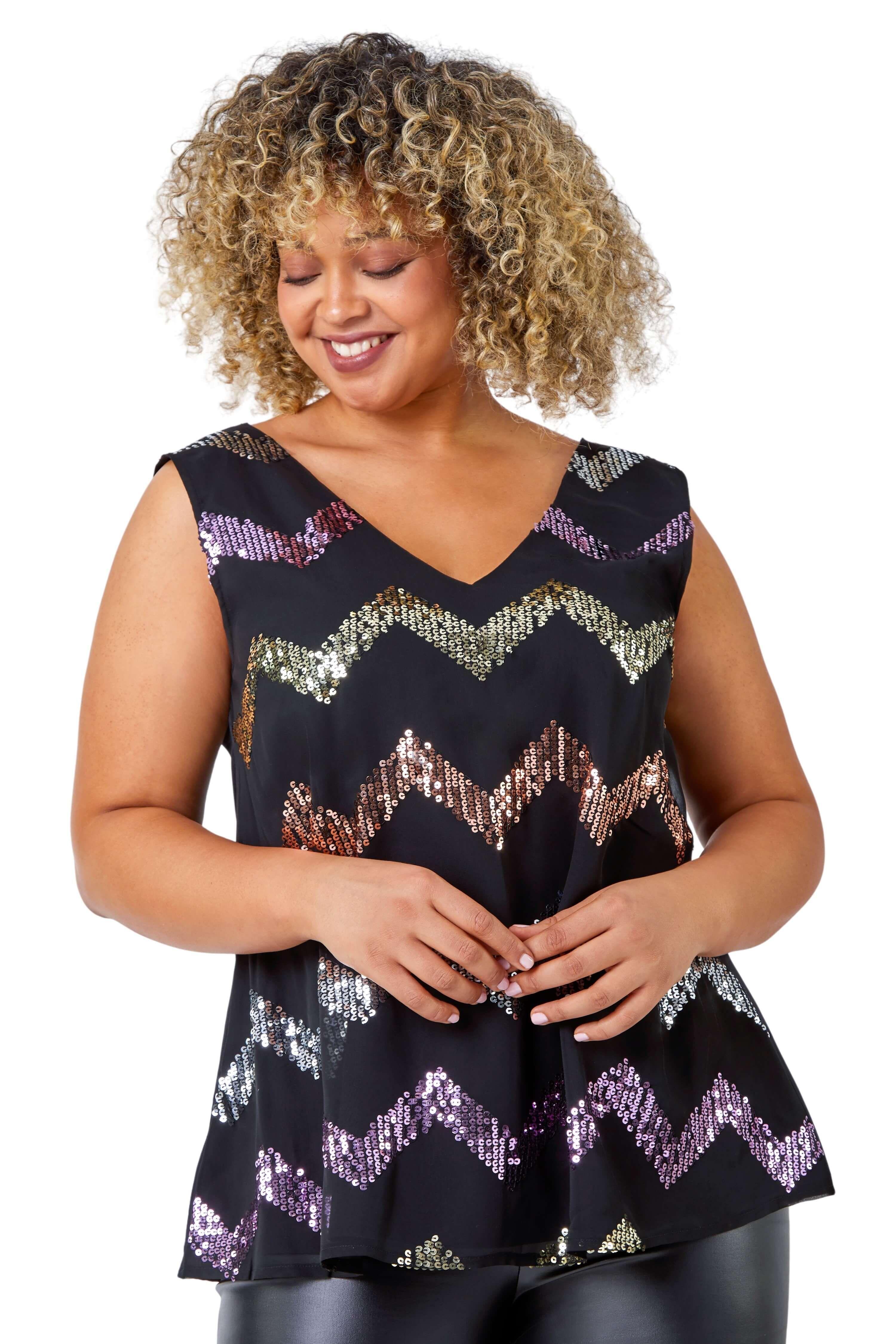 Curve Sequin Zig Zag Cami Top by ROMAN