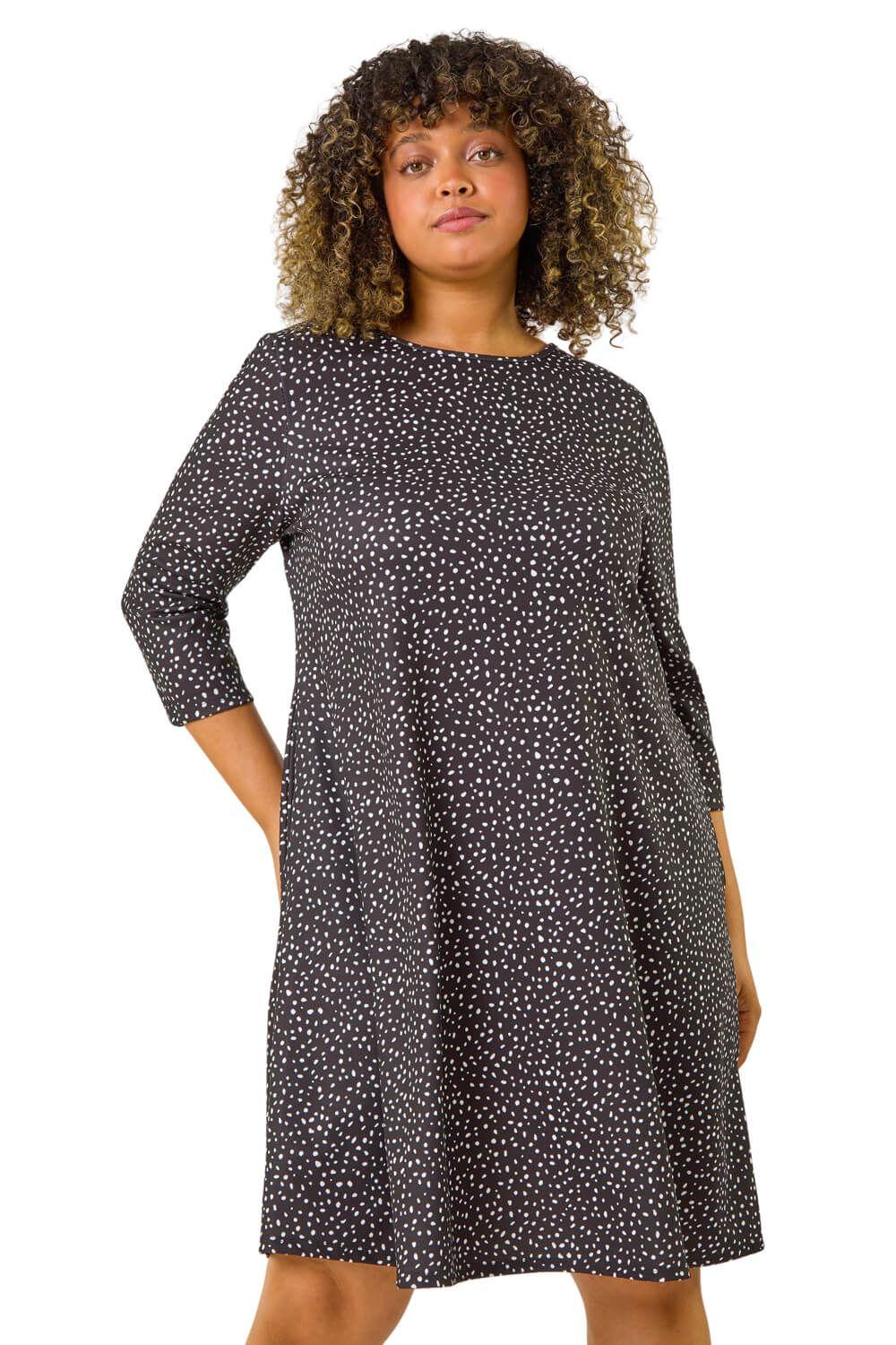 Curve Spot Print Stretch Swing Dress by ROMAN